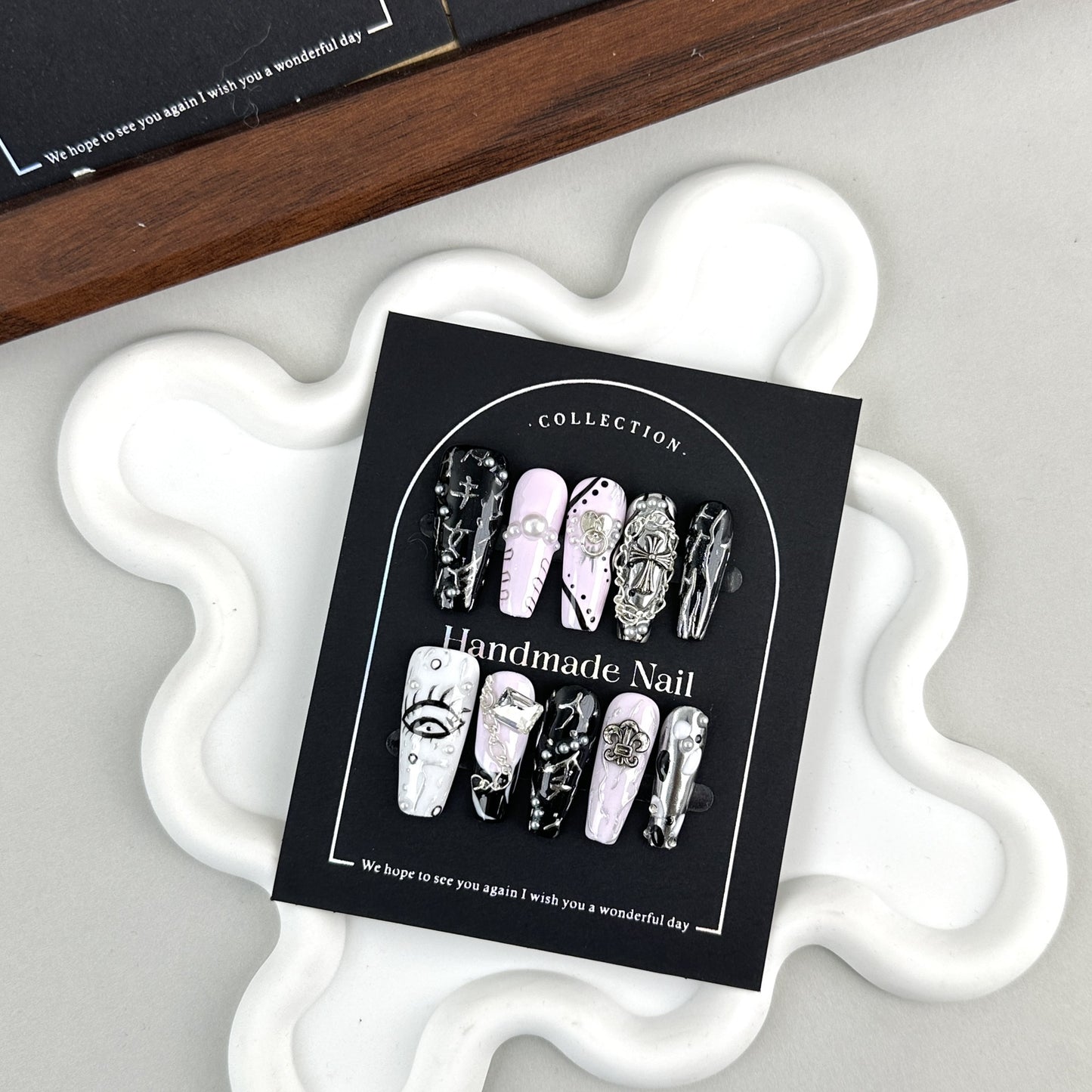Rebel Vintage Press-On Nails: Gothic Handcrafted Cross & Eye Designs for Alt Queens