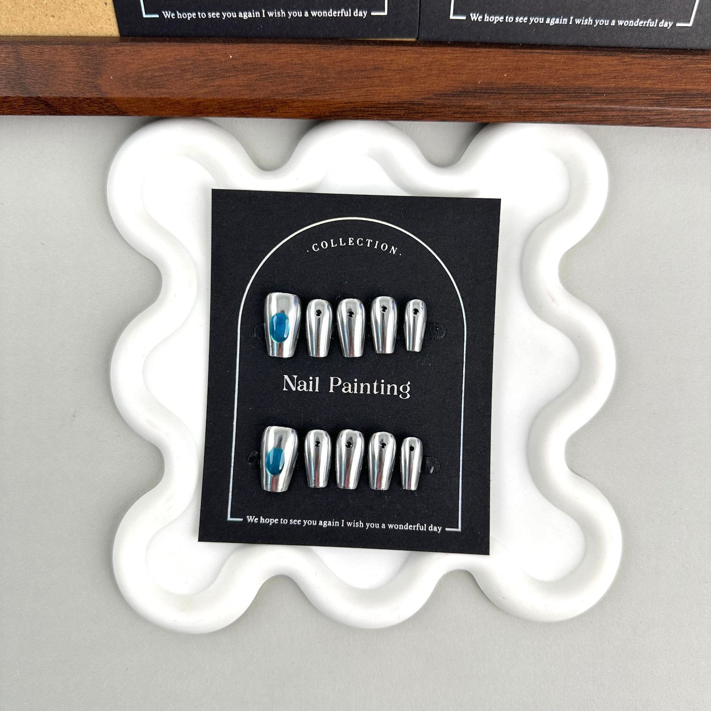 Neo-Futuristic Press-On Nails: Cyberpunk Metallic Silver & Minimalist Short Coffin Tips