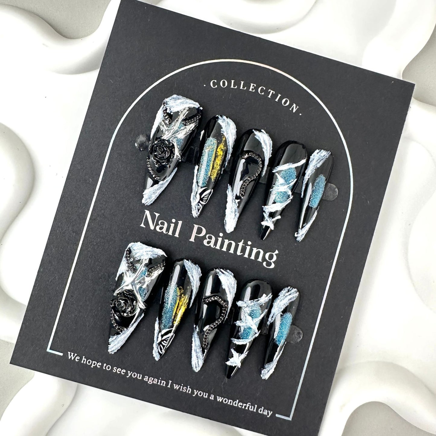 GlimmyGo Handcrafted Cyberpunk Industrial Metal Almond Press-On Nails