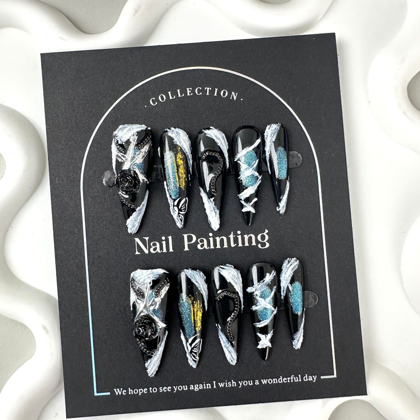GlimmyGo Handcrafted Cyberpunk Industrial Metal Almond Press-On Nails