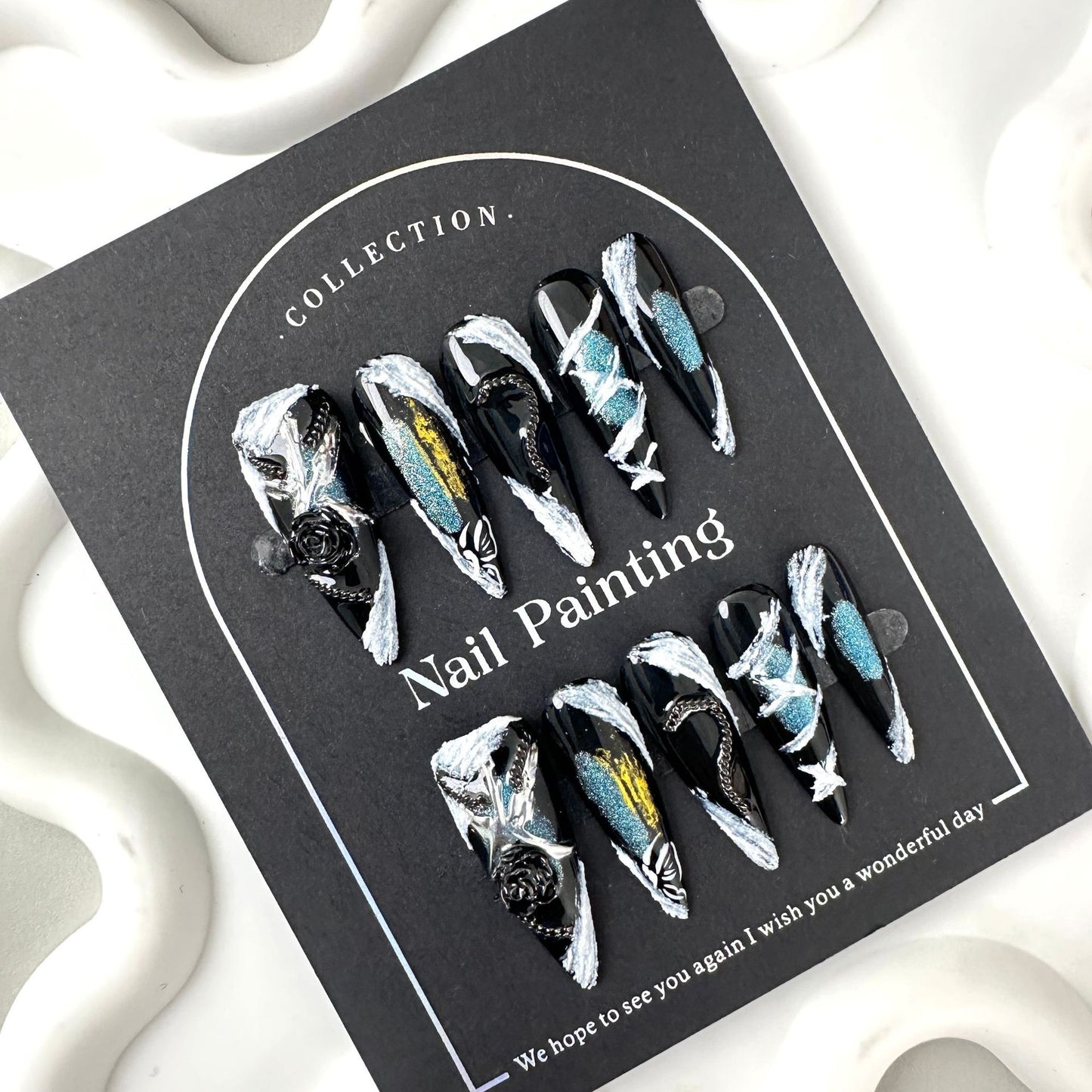 GlimmyGo Handcrafted Cyberpunk Industrial Metal Almond Press-On Nails