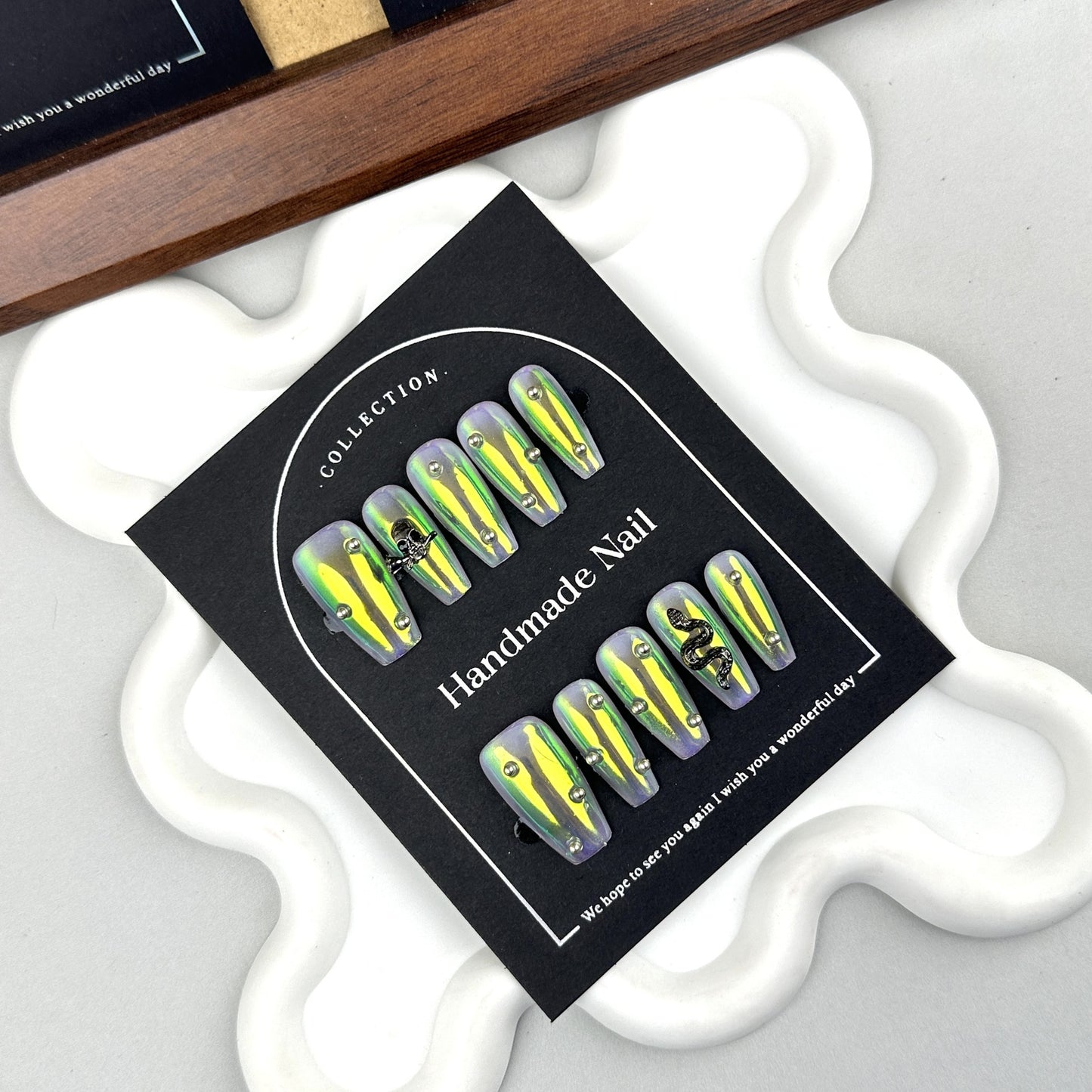 GlimmyGo Handcrafted Cyberpunk Short Coffin Press-On Nails