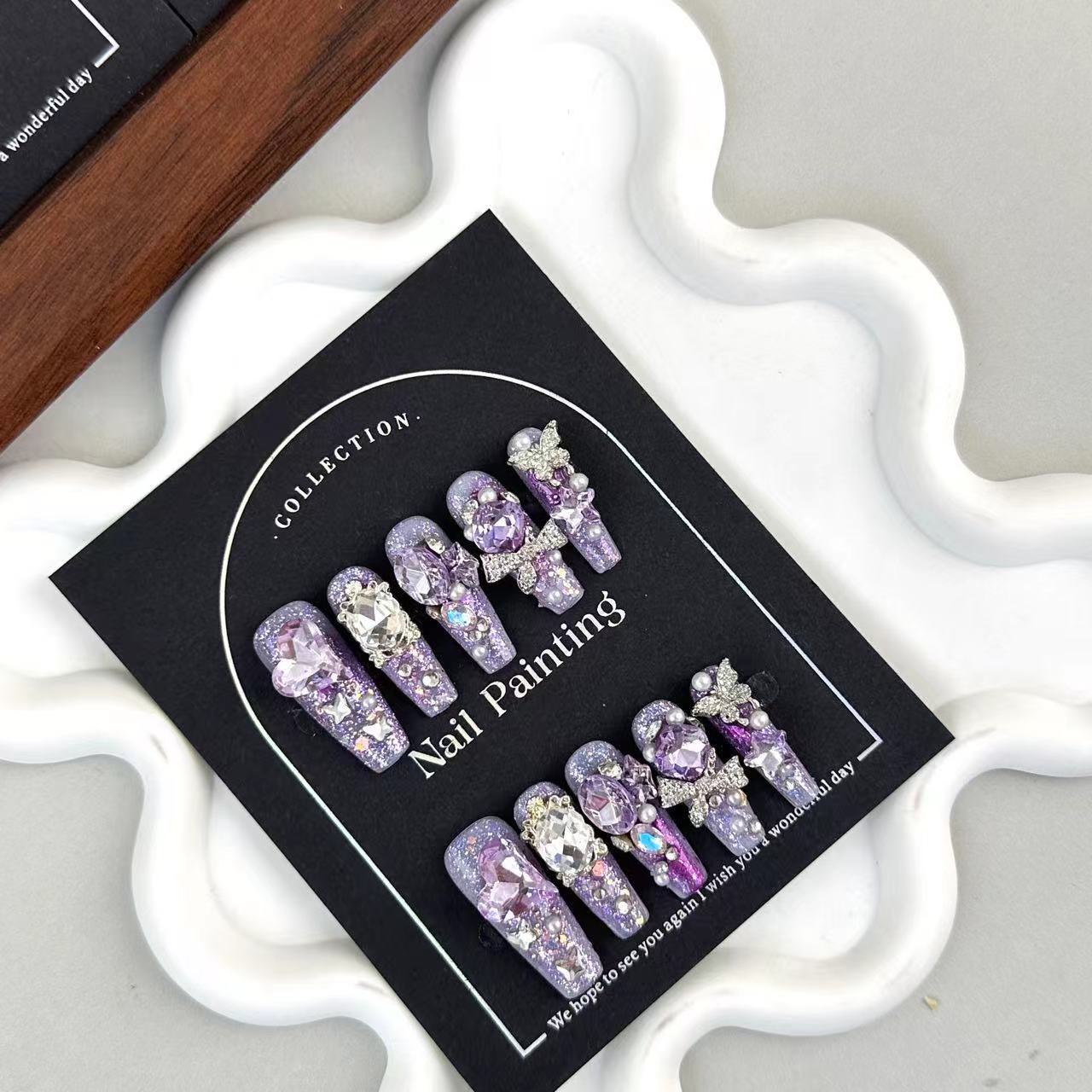 GlimmyGo Pure Handmade Purple Diamond Press-On Nails