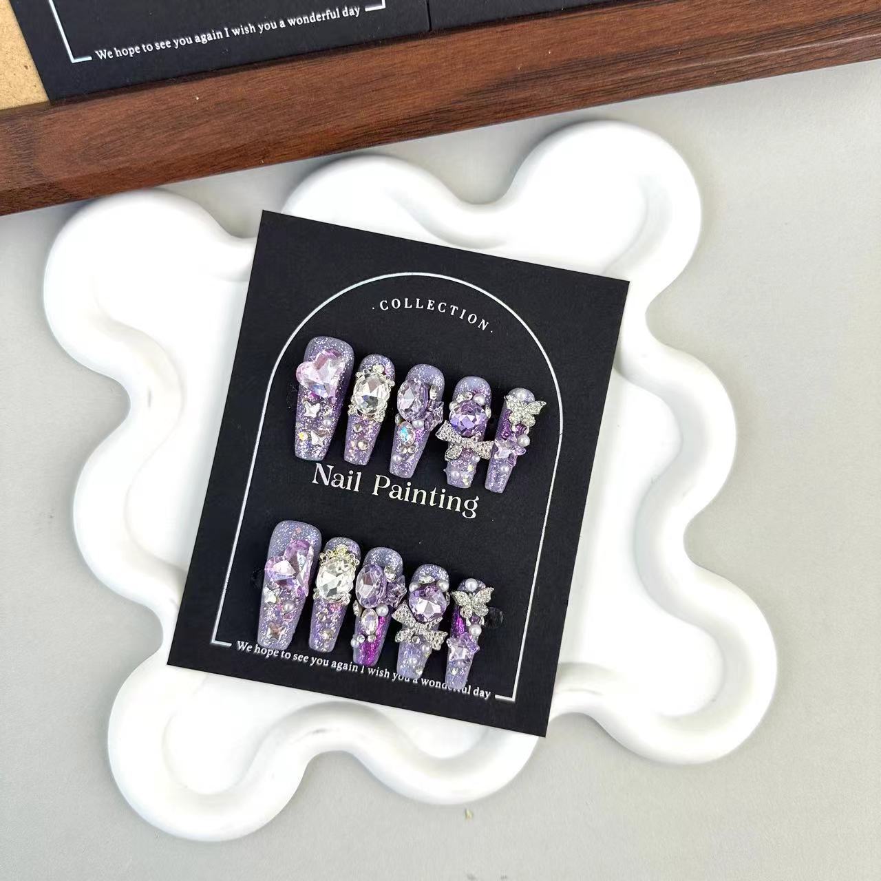 GlimmyGo Pure Handmade Purple Diamond Press-On Nails