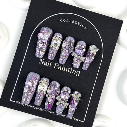 Pure Handmade Purple Diamond Press-On Nails