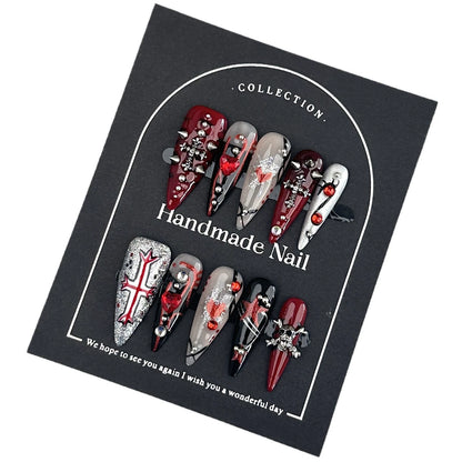 Gothic Punk Heart Press-On Nails - Edgy Luxury Handcrafted Style