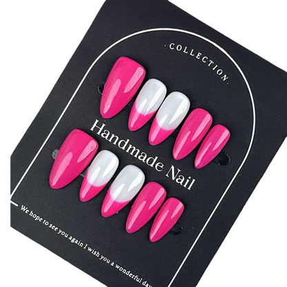 Handcrafted French Neon Pink Press-On Nails - Edgy Minimalist Almond Design