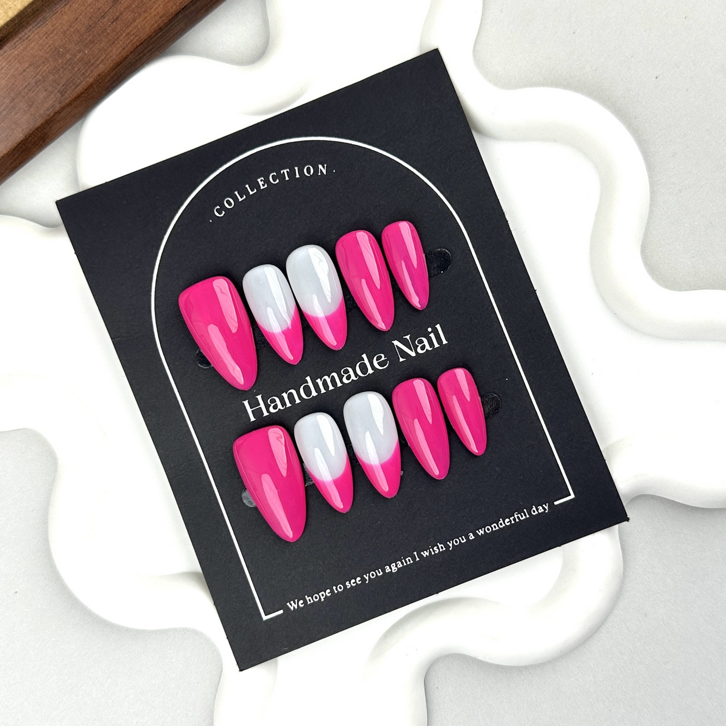 Handcrafted French Neon Pink Press-On Nails - Edgy Minimalist Almond Design