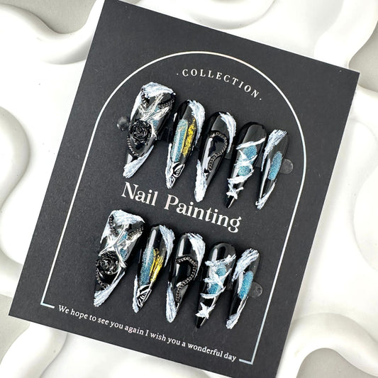 GlimmyGo Handcrafted Cyberpunk Industrial Metal Almond Press-On Nails