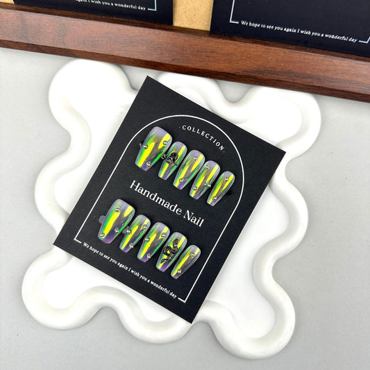 GlimmyGo Handcrafted Cyberpunk Short Coffin Press-On Nails