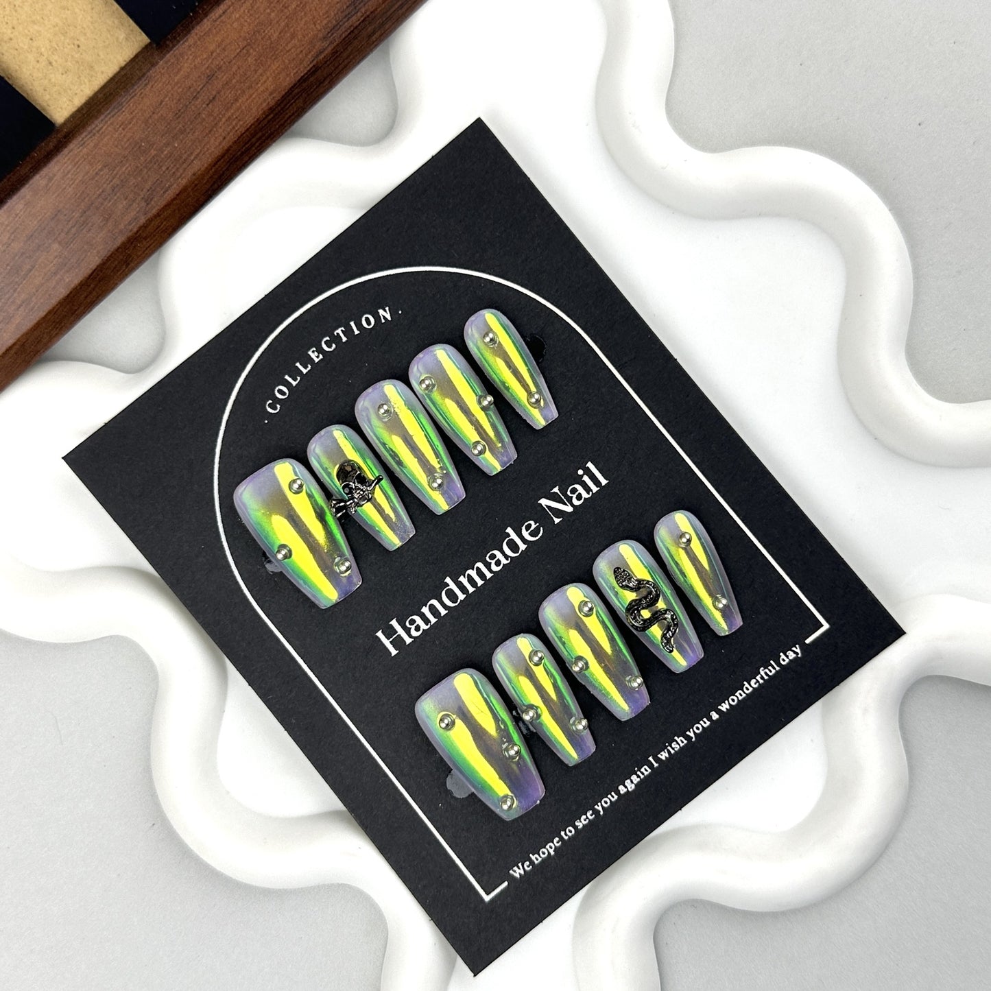 GlimmyGo Handcrafted Cyberpunk Short Coffin Press-On Nails