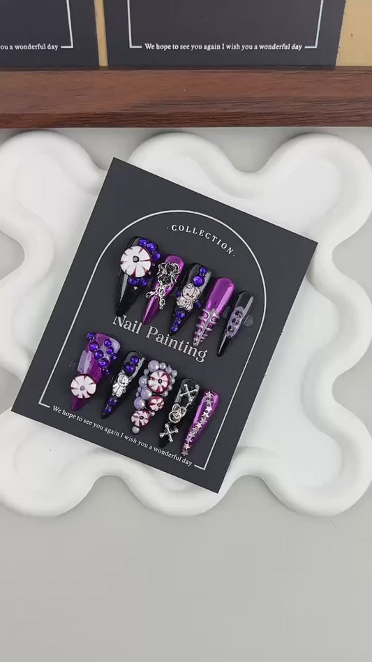 GlimmyGo Trouble Maker Halloween Press On Nail Purple